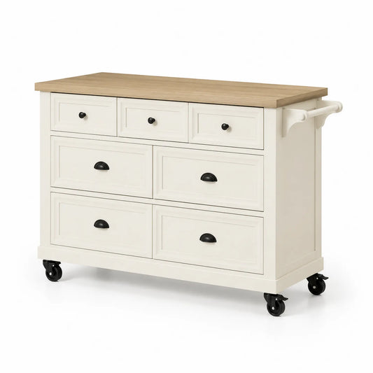 Carrito de Madera MDF con Encimera de Madera, Blanco y Madera Natural