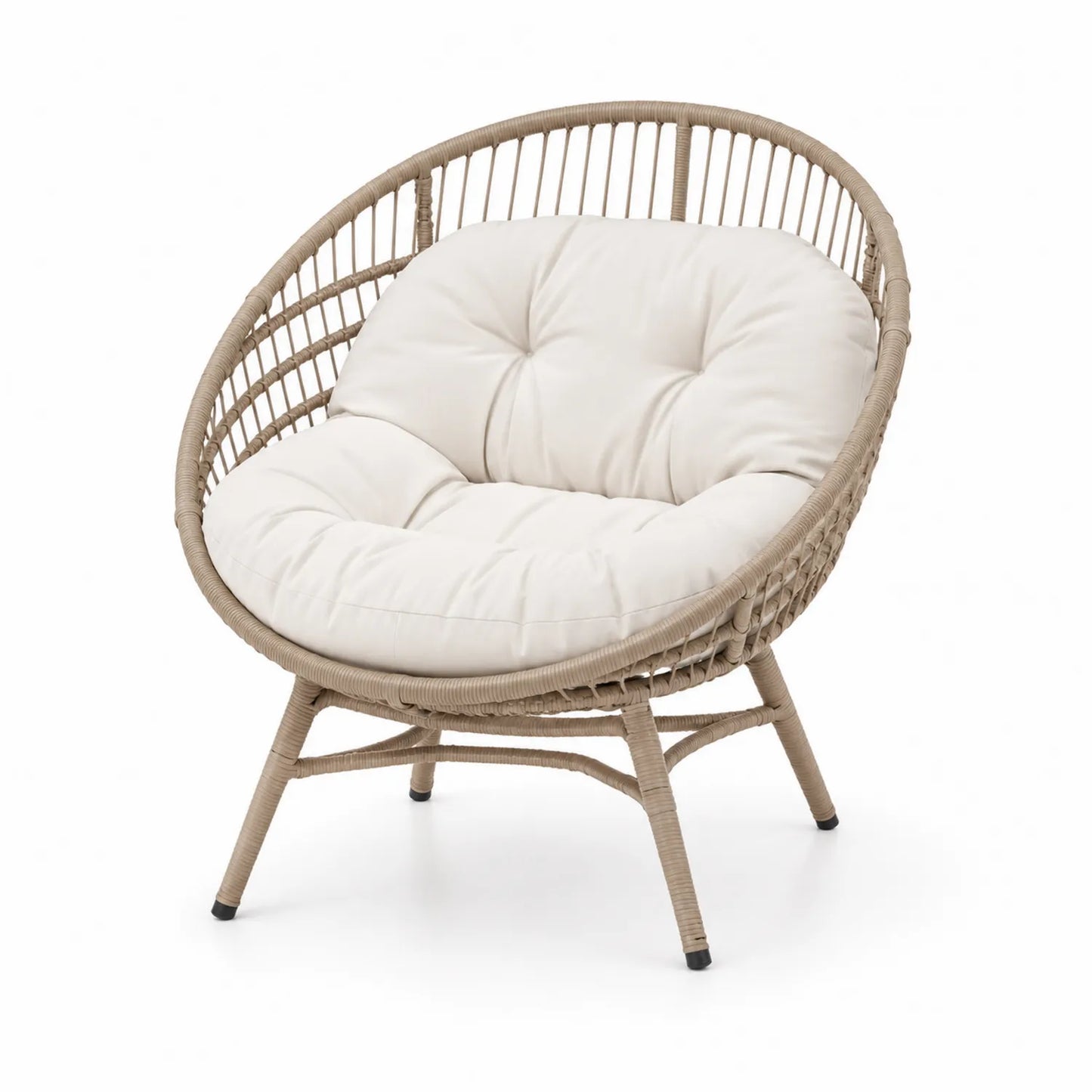 Silla de Ratán Sintético Beige con Cojín Blanco