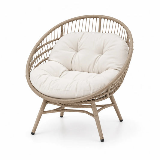 Silla de Ratán Sintético Beige con Cojín Blanco