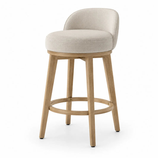 Taburete de Bar Giratorio de Tela Beige con Patas de Madera