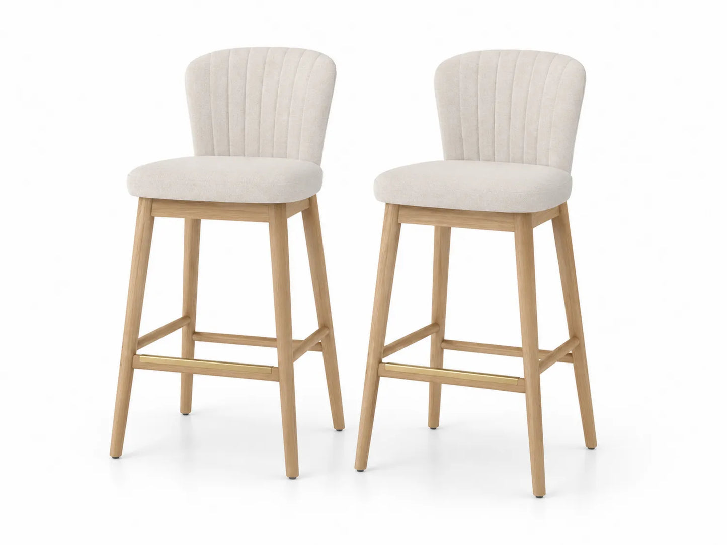 Juego de 2 taburetes de tela beige con patas de madera