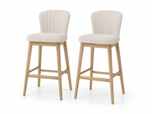 Juego de 2 taburetes de tela beige con patas de madera