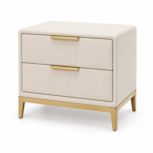 Mesita de noche de MDF revestida de PU con patas de metal dorado 60x40x50 cm