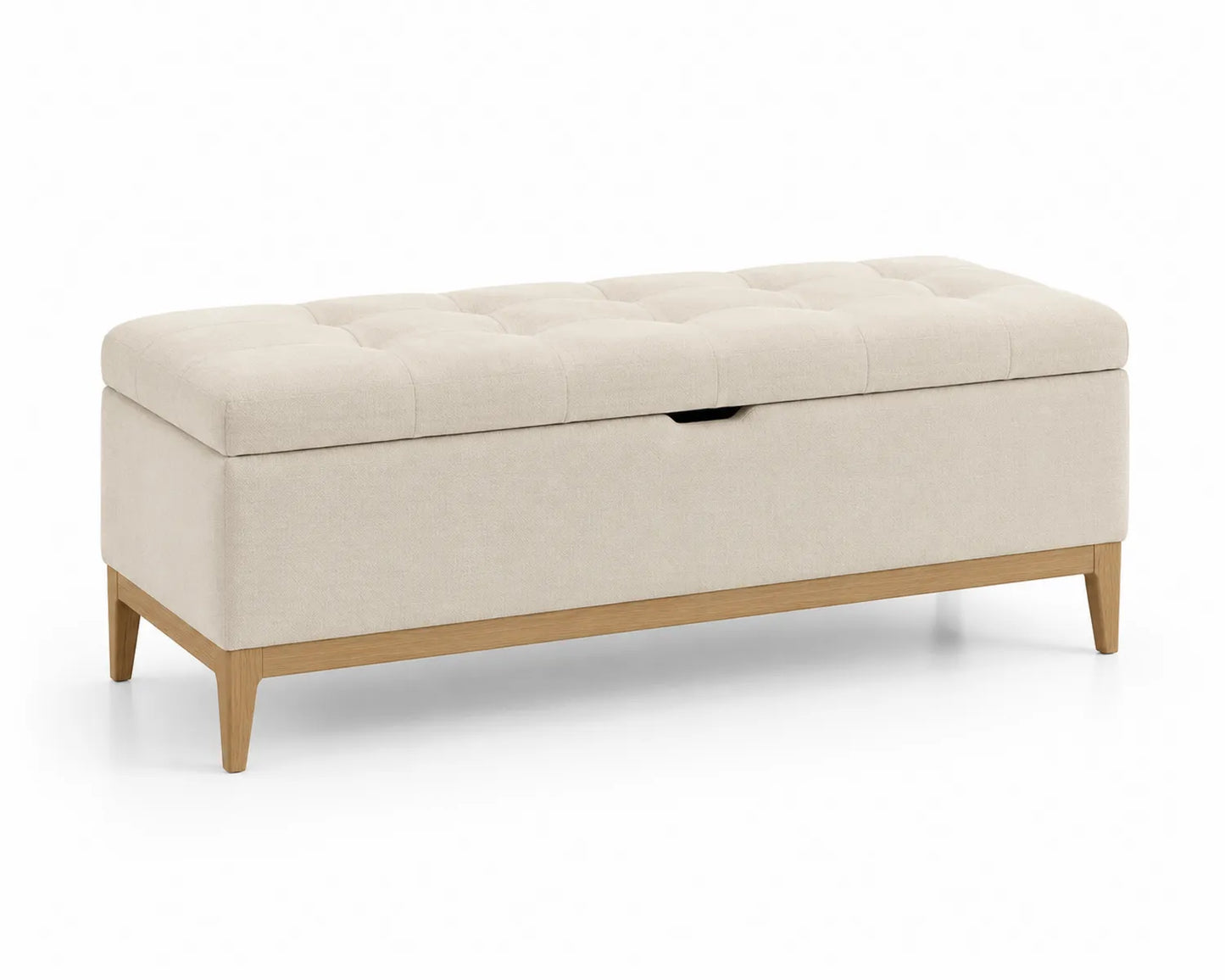 Banco de almacenamiento tela beige con patas de madera