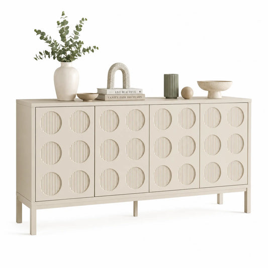 Aparador de MDF beige con diseño circular