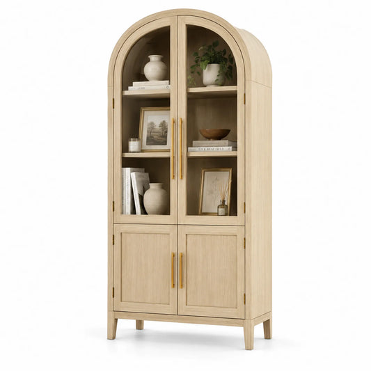 Estantería de madera con puertas de vidrio templado y tiradores metálicos 180cm x 80cm x 40cm