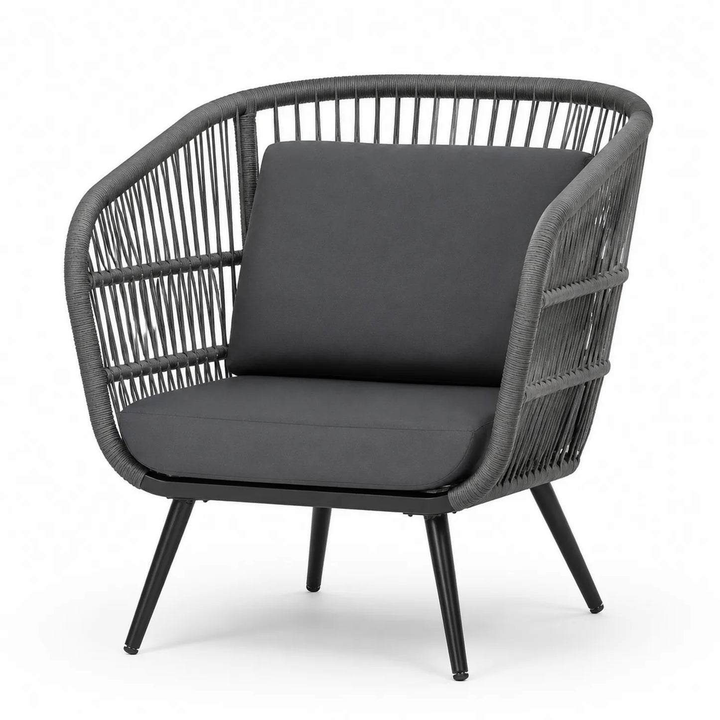 Silla de exterior gris de cuerda sintética y metal