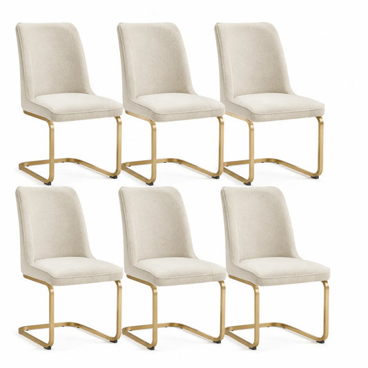 Juego de 6 sillas de tela beige con estructura de metal