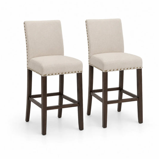 Set de 2 taburetes de madera con tapizado de lino beige