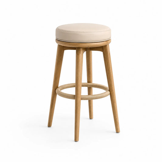 Taburete de Bar Redondo Beige Madera Roble 75 cm