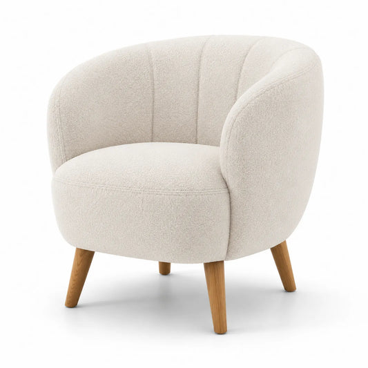 Sillón de Tela Bouclé Beige con Patas de Madera