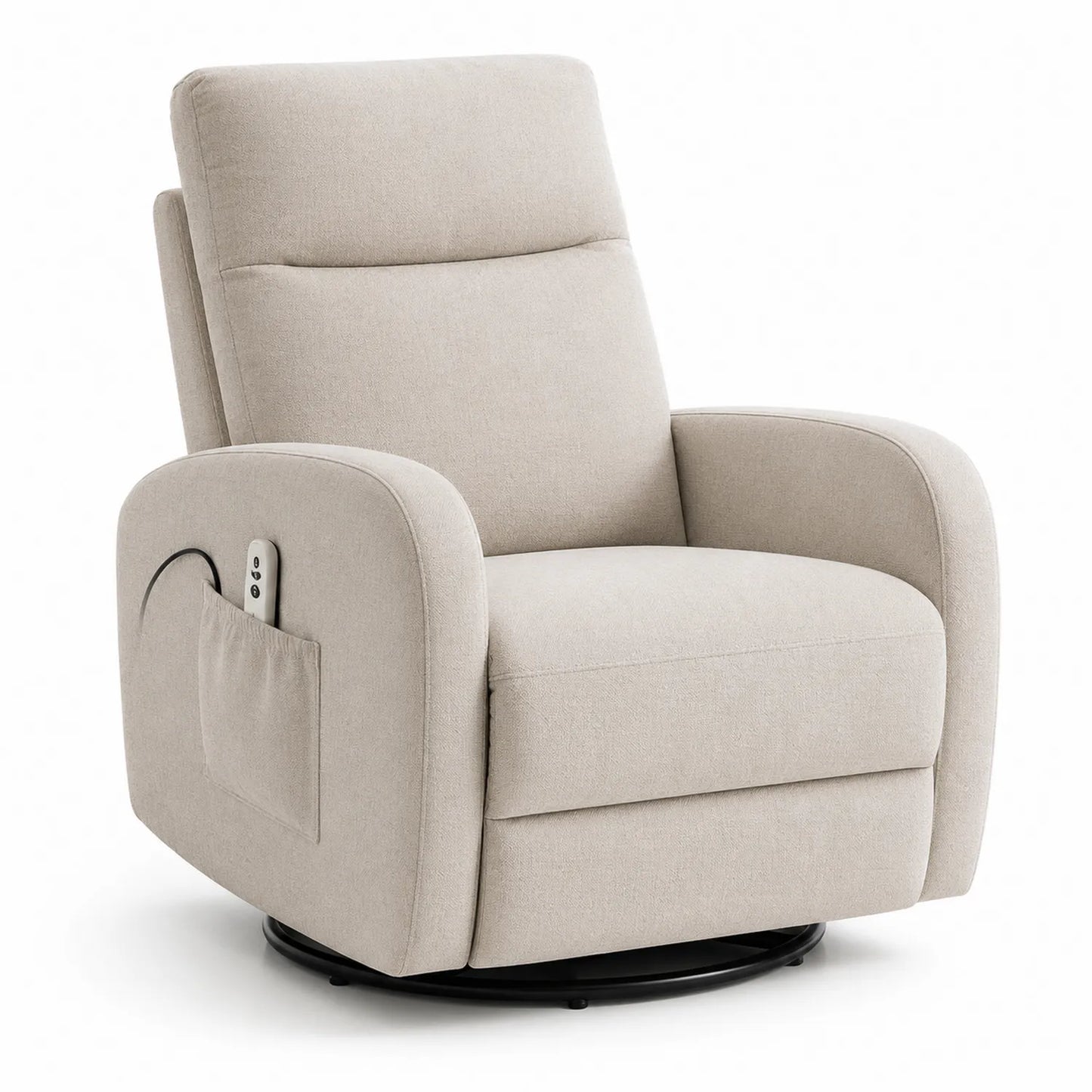 Sillón reclinable de tela beige con masaje giratorio