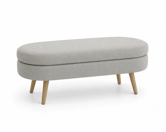 Banco de tela gris claro con patas de madera 120cm