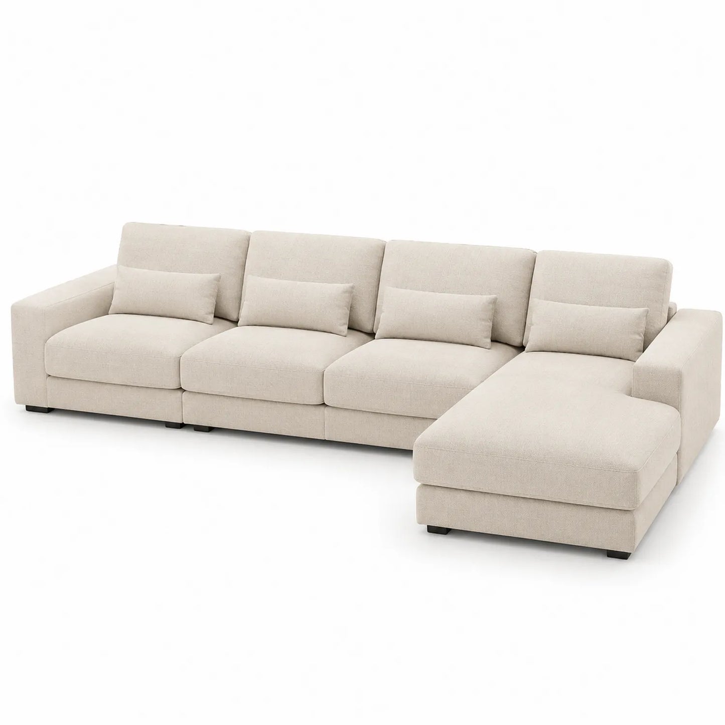 Sofá Esquinero de Tela Beige con Chaise Longue