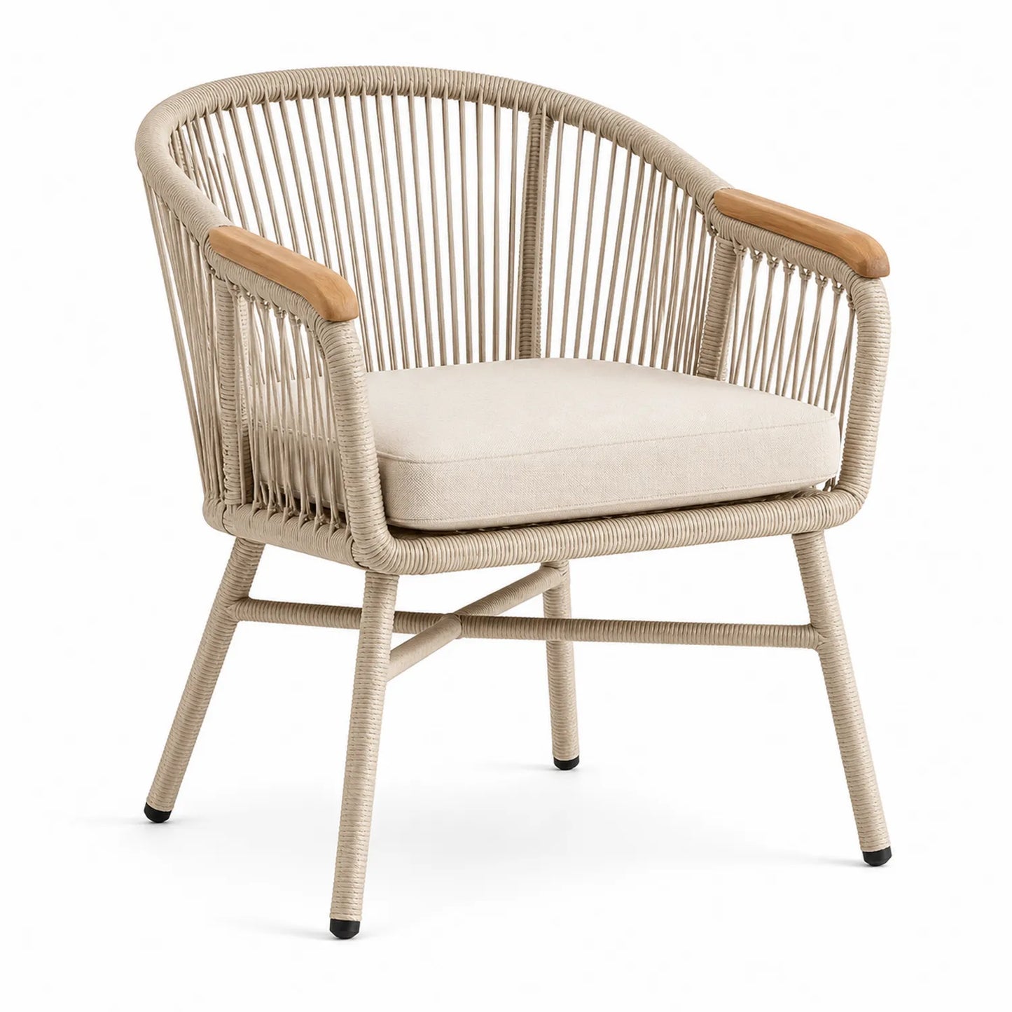 Silla de cuerda sintética con reposabrazos de teca Beige