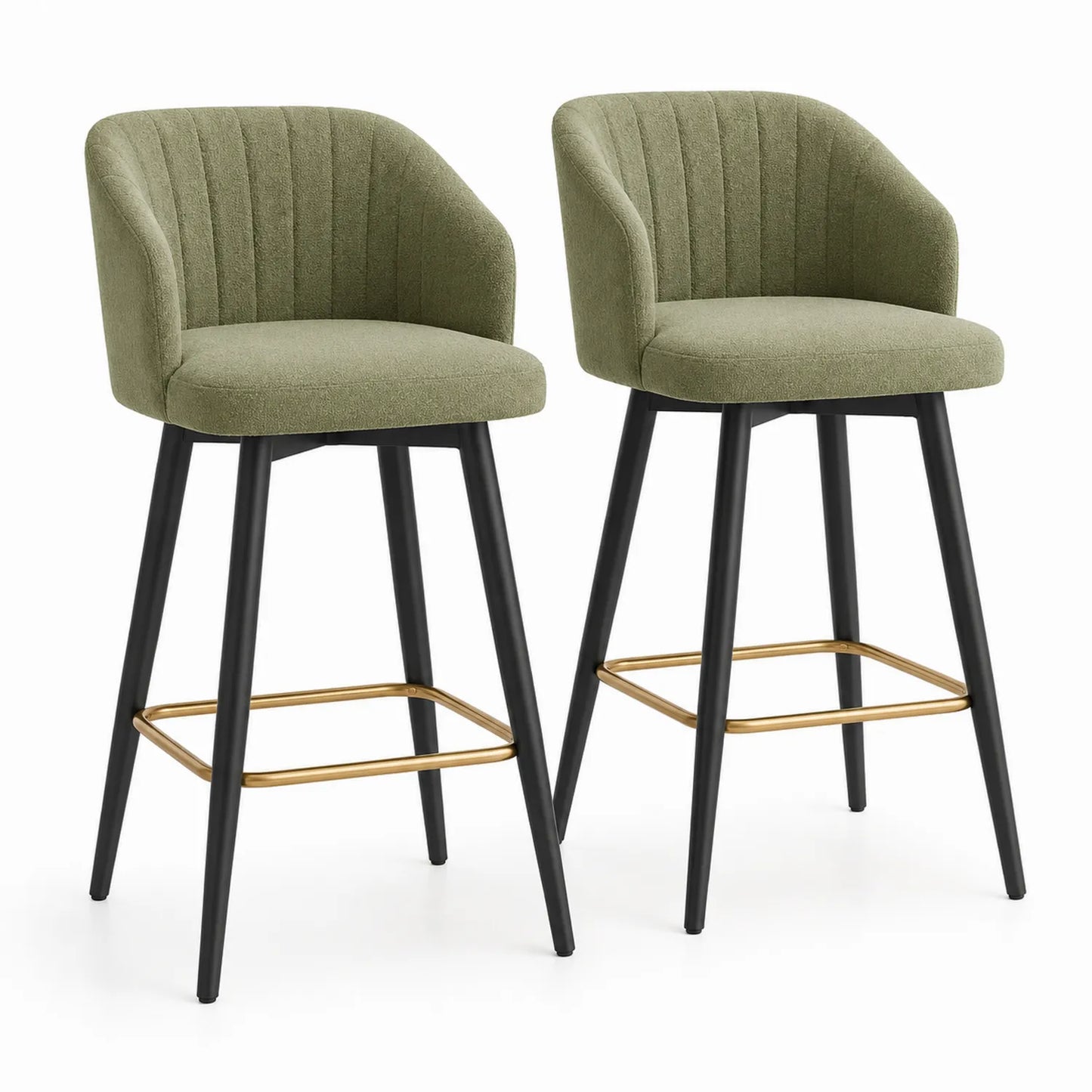 Set de 2 Taburetes Altos de Poliéster y Metal Verdes