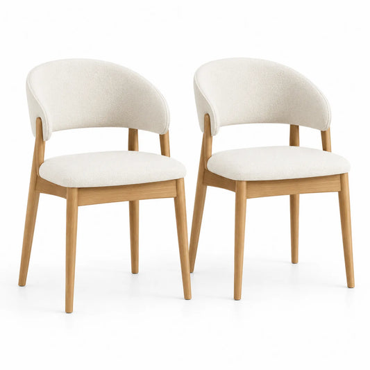 Juego de 2 sillas de tela beige y marco de madera