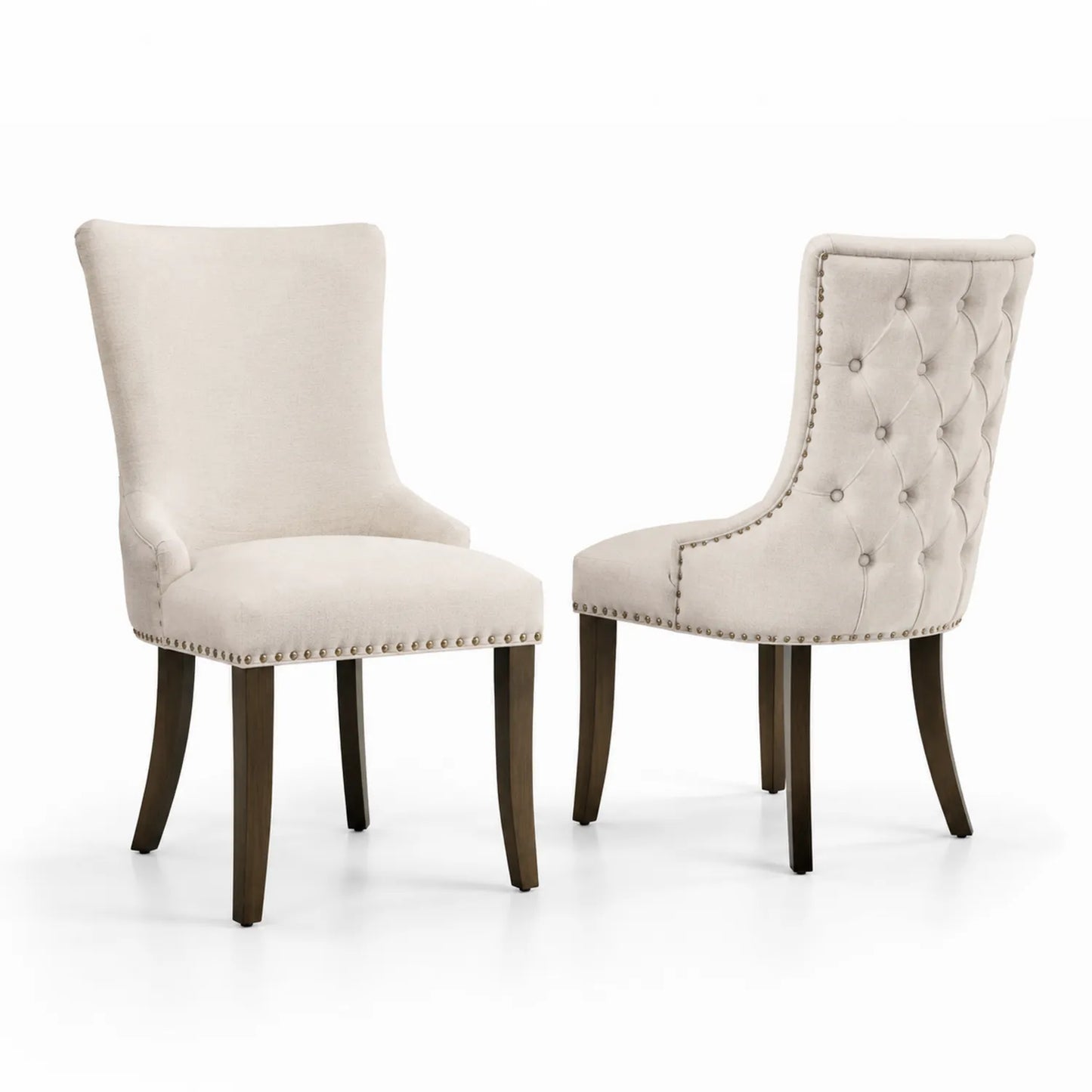 Juego de 2 sillas de comedor en tela beige con patas de madera