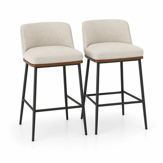 Conjunto de 2 Taburetes de Bar con Estructura Metálica y Cojines de Tela Beige