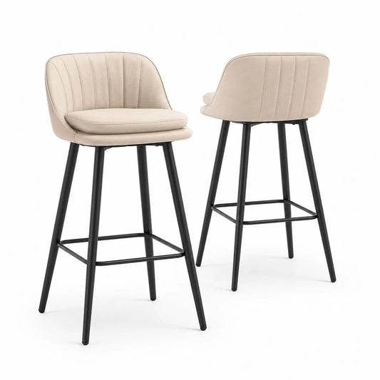 Taburetes de Bar de Terciopelo Beige y Metal Negro