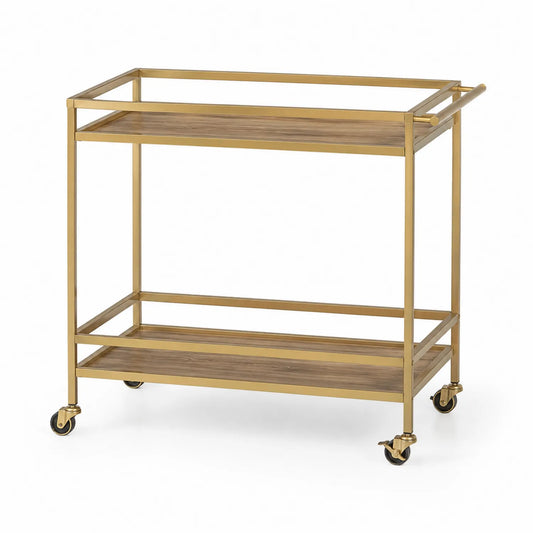 Carrito de acero dorado con estantes de MDF 80cm x 40cm x 85cm