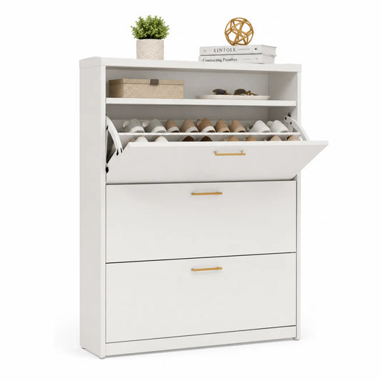 Zapatero de Madera Aglomerada Blanco con Tiradores Dorados