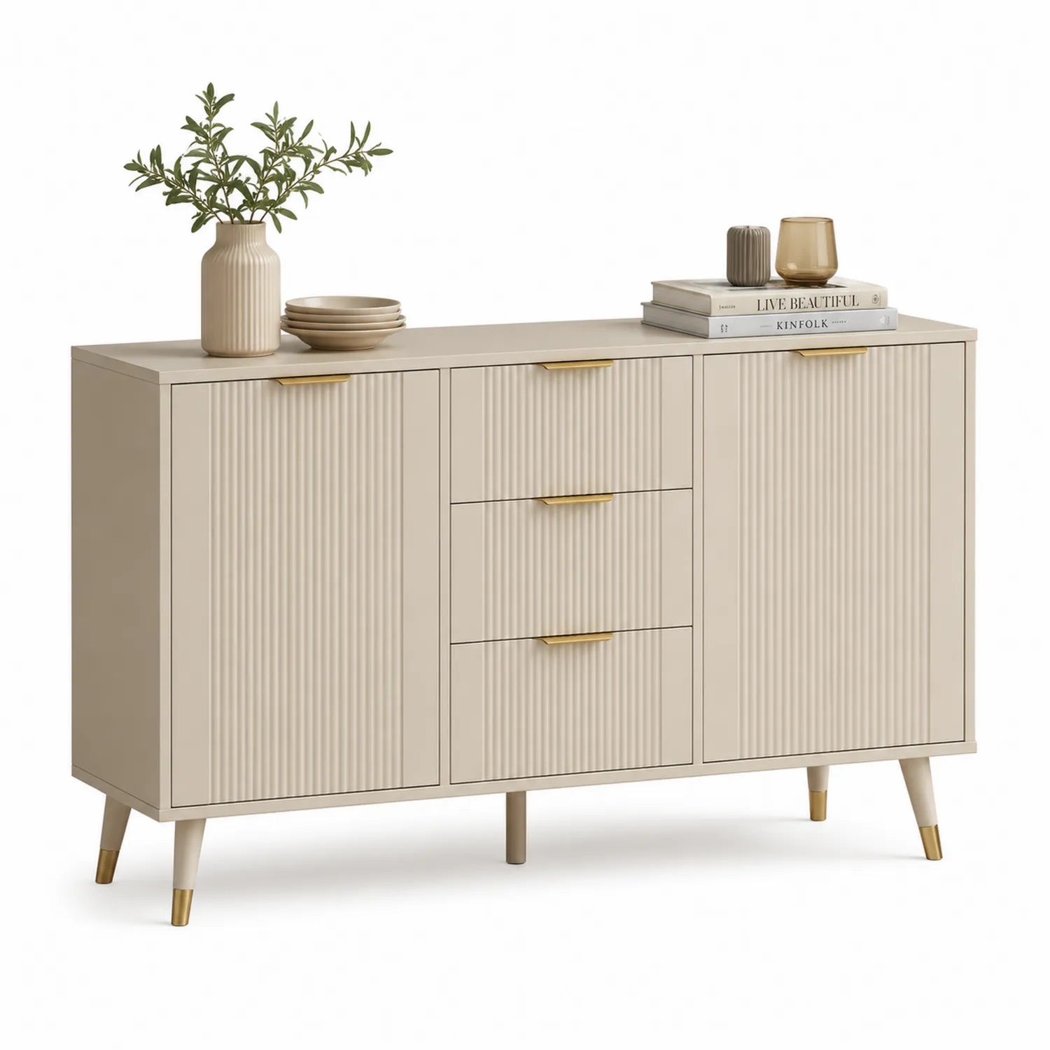 Aparador Beige de Madera MDF con Puertas y Cajones 120x40x80 cm