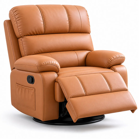 Sillón Reclinable de Cuero Sintético Marrón con Base Giratoria