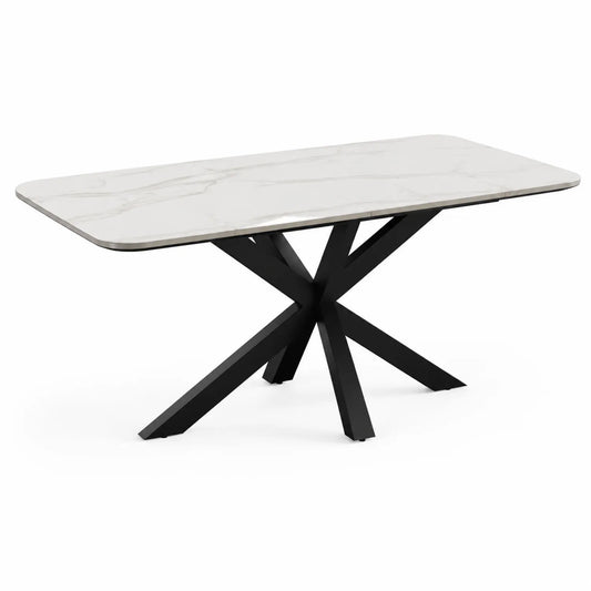 Mesa de comedor de cerámica y metal negro 180x90x75 cm