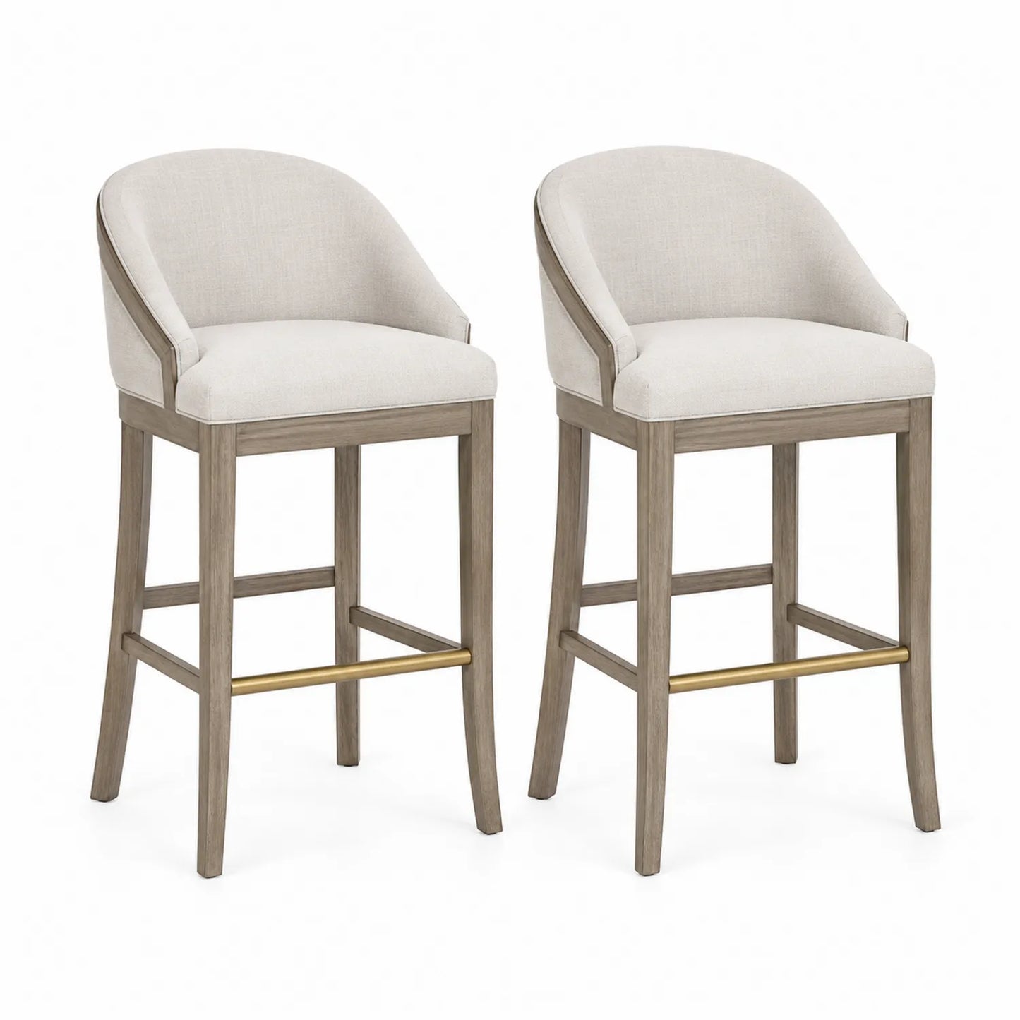 Conjunto de 2 taburetes de bar de madera y tela
