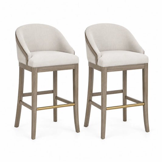 Conjunto de 2 taburetes de bar de madera y tela