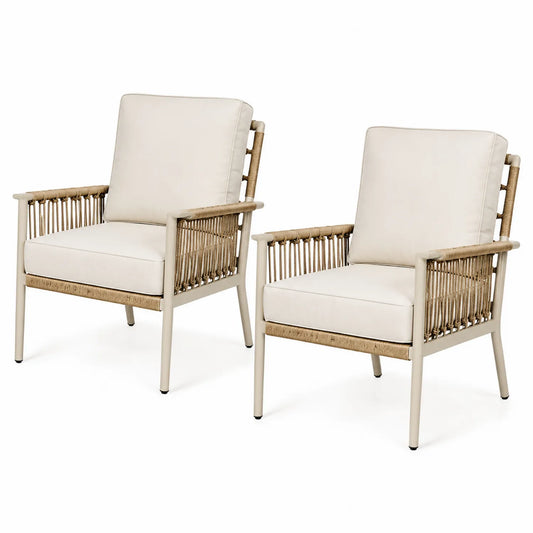 Juego de 2 sillas de aluminio y ratán sintético beige para exterior