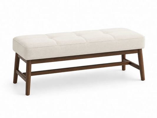 Banco de madera con cojín de poliéster beige 120x40x45 cm